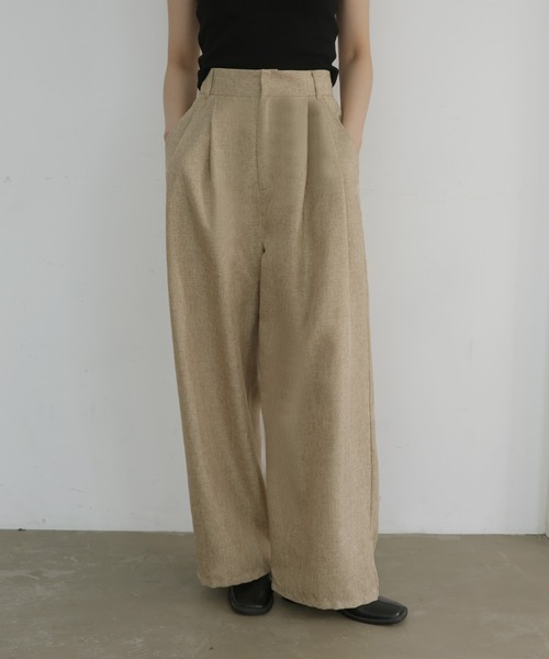 hellam（ヘラム） スラックス パンツ リネンライクタックパンツ