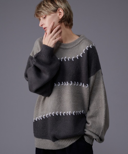「ONCILY」 長袖ニット LARGE ネイビー メンズ_画像2