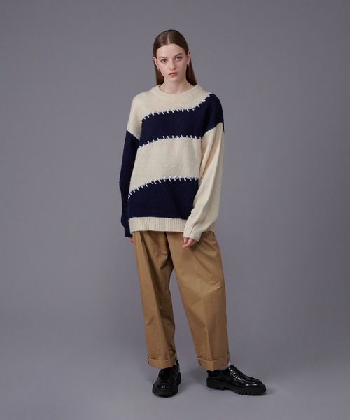 「ONCILY」 長袖ニット LARGE ネイビー メンズ_画像7