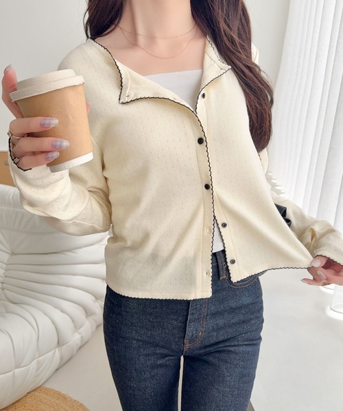 「mily bilet」 カーディガン LARGE チャコールグレー レディース_画像6