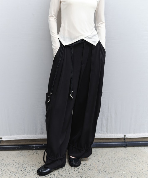 uvカット ワイドパンツ パンツ 「tageechita」UPF50+ ドローストリング ルーズストレートパンツ レディースの画像