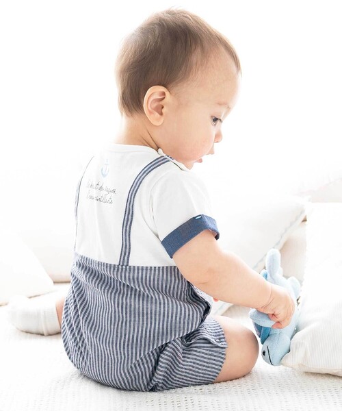 ベビー服 ロンパース 「お揃い」ストライプ重ね着カバーオールベビー(70~80cm)_3
