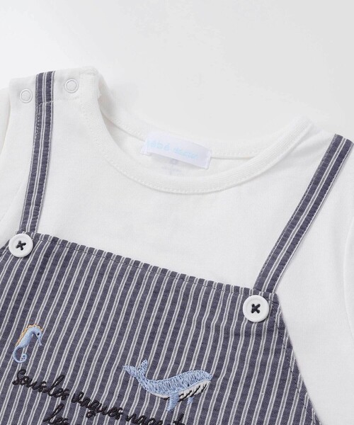 ベビー服 ロンパース 「お揃い」ストライプ重ね着カバーオールベビー(70~80cm)_7