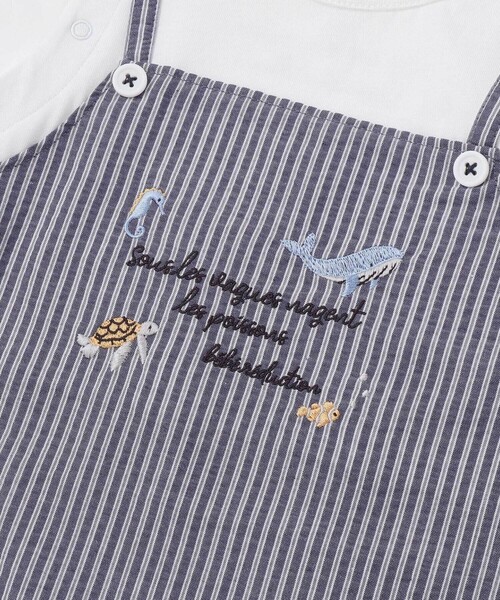 ベビー服 ロンパース 「お揃い」ストライプ重ね着カバーオールベビー(70~80cm)_9