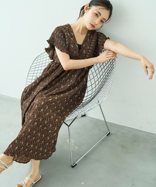 mil（ミル） ワンピース 夏 半袖 小花柄 シャーリングワンピース