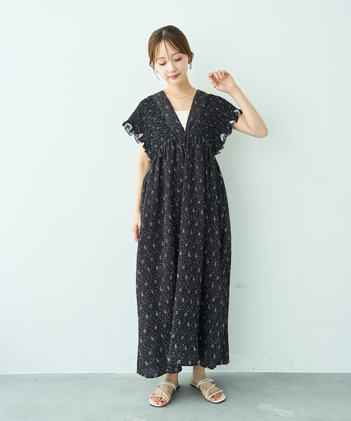 mil（ミル） ワンピース 夏 半袖 小花柄 シャーリングワンピース