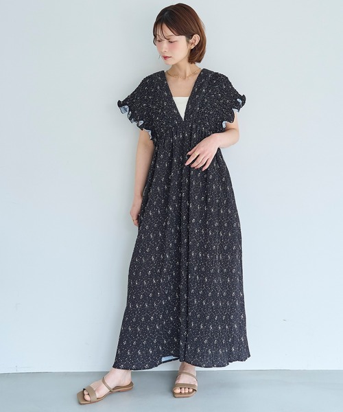 mil（ミル） ワンピース 夏 半袖 小花柄 シャーリングワンピース