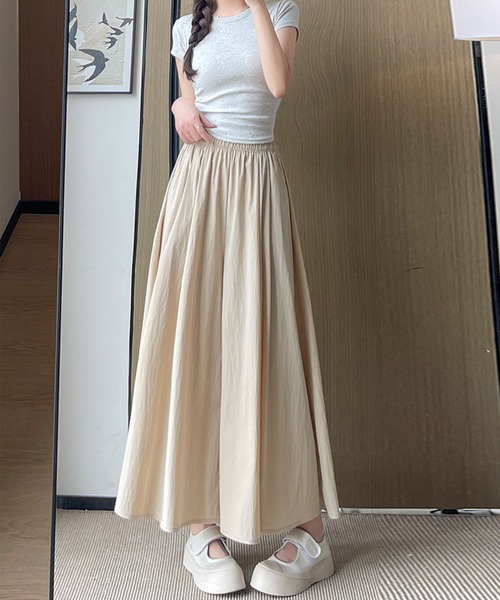 ドゥファミリー　ベージュ ガウチョパンツ ゴムウエスト DAY CLOSET ワイドパンツ パンツ 「ウエスト幅広ゴム/タック入り