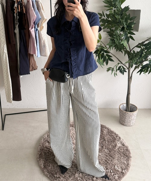 MUHET（ミュエータ） ブラウス シャツ 夏 assorted front gather shirt 