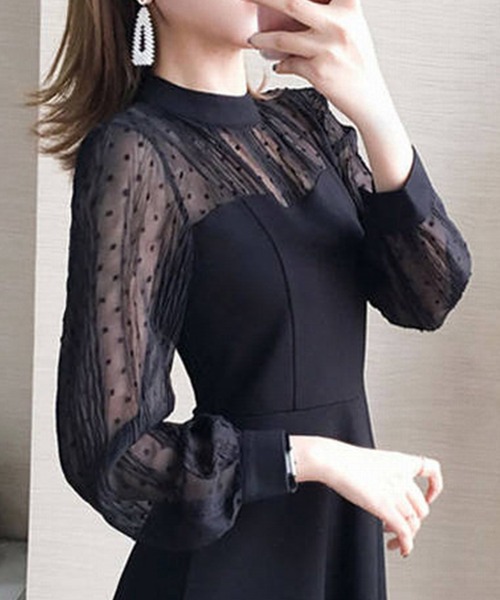 「center i」 長袖ワンピース MEDIUM ブラック レディース_画像4