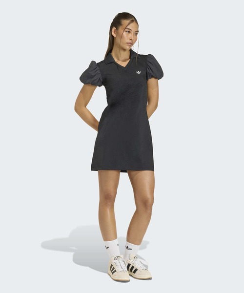 激レア　 アディダス ワンピース ブラック ロング　　半袖 adidas（アディダス） ワンピース 半袖 バルーンスリーブ付き