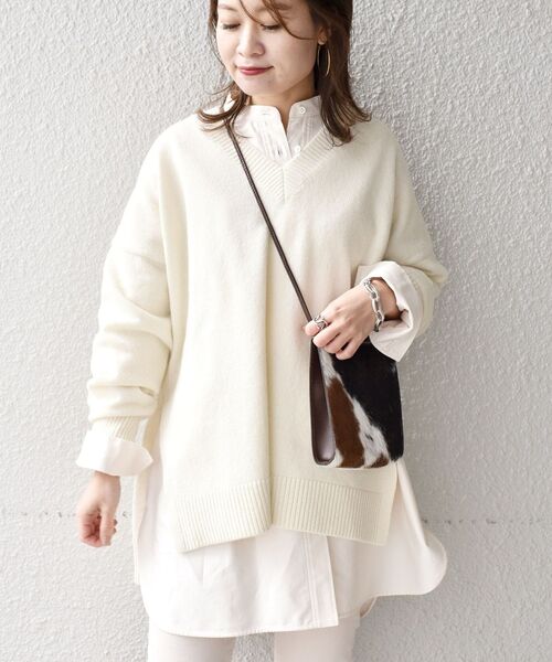 SHIPS（シップス） ニット 〈手洗い可能〉Vネックサイドスリットビッグ