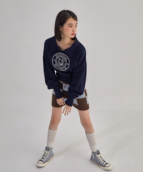 トレーナー スウェット A'GEM/9 × .kom「muah muah/ムーアムーア」 CALLAR CROP SWEATSHIRTS/カラー クロ トレーナー スウェット A'GEM/9 × .kom「muah muah/ムーアムーア