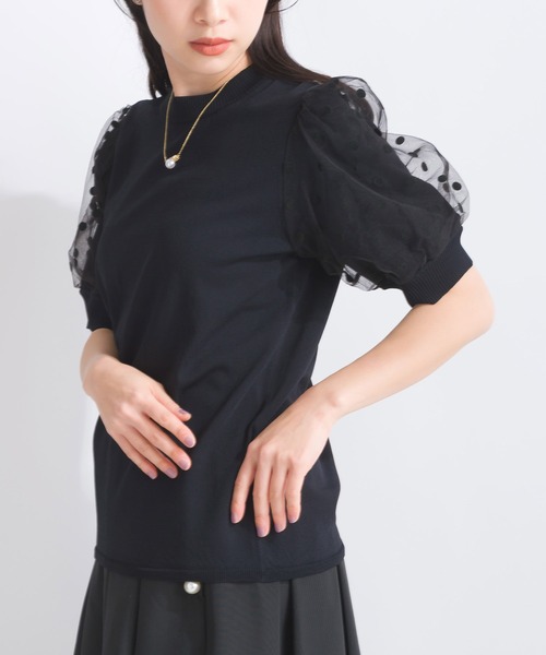 PICCIN PERLA ドットチュール Tシャツ ホワイト ドットチュール五分袖ニットトップス | PICCIN (ピッチン) 公式通販