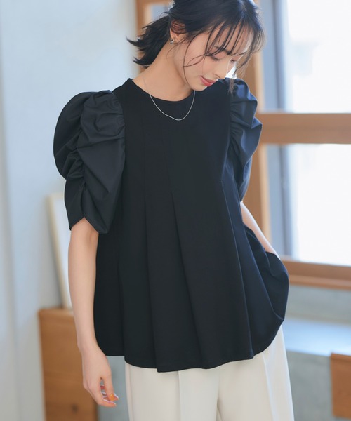 新品✨ ruirue boutique ブラウス プリーツフレアトップス　LL RUIRUE BOUTIQUE ブラウス シャツ 洗える ｜ 「異素材MIX