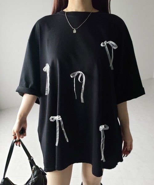 me+em select tシャツ 「 3color 」シアーリボンバレエコア