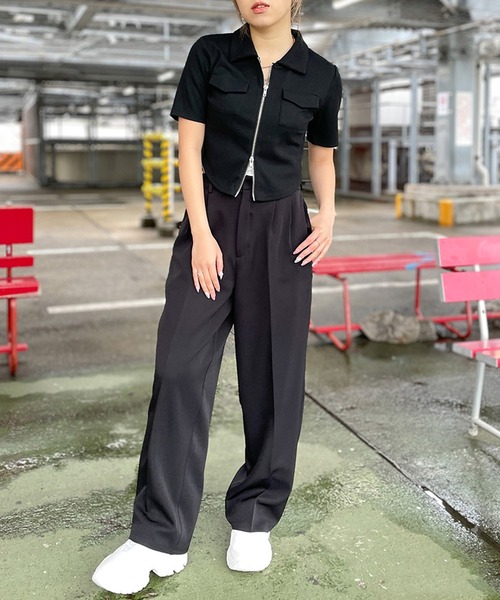 Rene 今期春夏の半袖カーディガン カーディガン 夏 半袖 「リブ素材×ZIPデザイン」レディース ショート丈