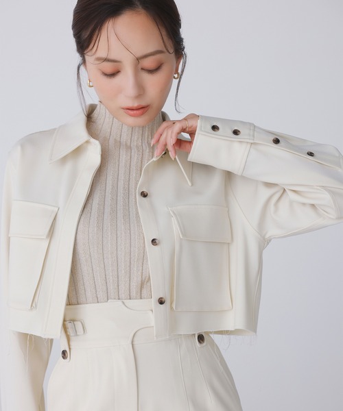 anuans ブラウス シャツ ダブルポケットクロップドシャツ