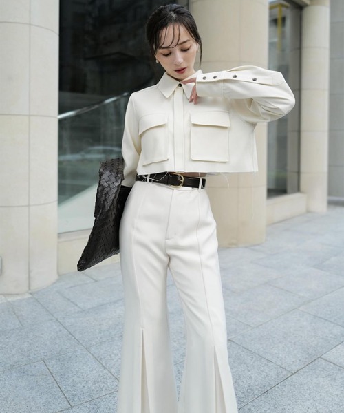 ✨未使用タグ付き✨ 24AW anuans ダブルポケット クロップドシャツ anuans ブラウス シャツ ダブルポケットクロップドシャツ