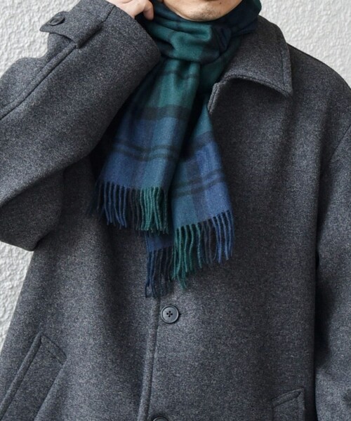 SHIPS any マフラー any: カシミヤ チェック / ソリッド シングル