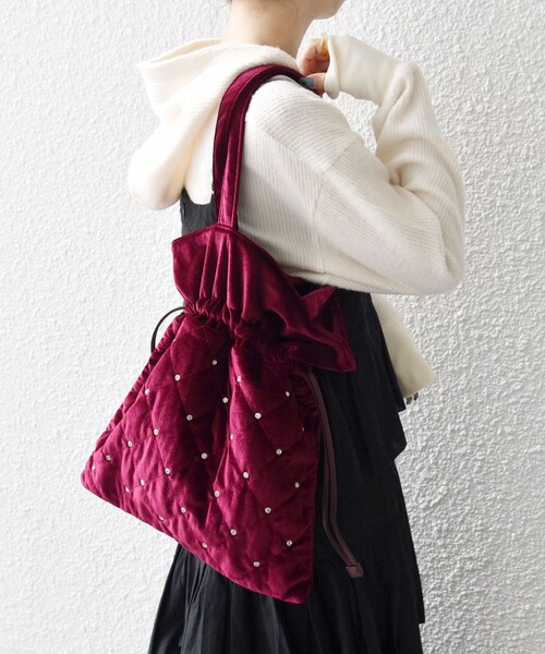 SHIPS any トートバッグ any: ビジュー ポリエステル ベロア