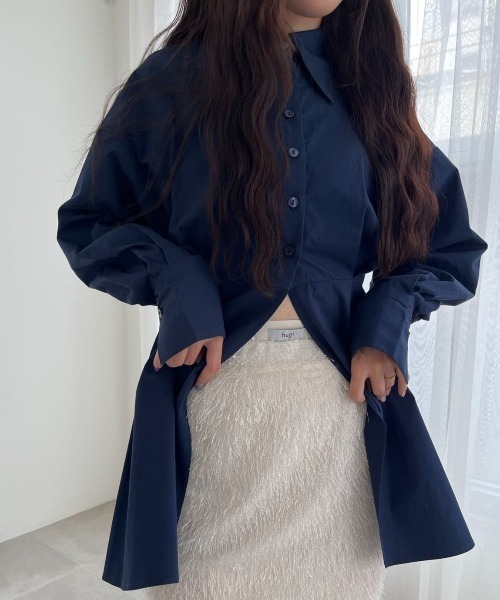 ブラウス シャツ PEPLUM SHIRT/ペプラムロングシャツ レディース hugi ブラウス シャツ PEPLUM SHIRT/ペプラムロングシャツ