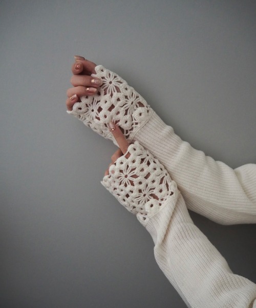 ニット セーター crochet v neck lib knit /袖口 かぎ編み V