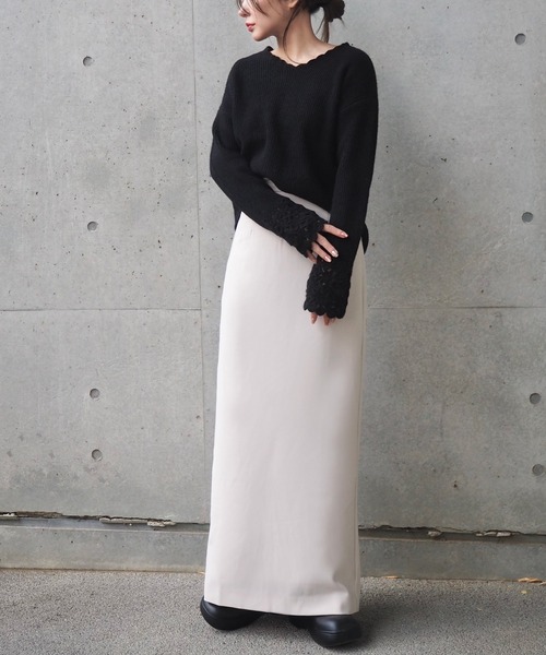 ニット セーター crochet v neck lib knit /袖口 かぎ編み Vネック リブ ニット レディース ニット セーター crochet v neck lib knit /袖口 かぎ編み V