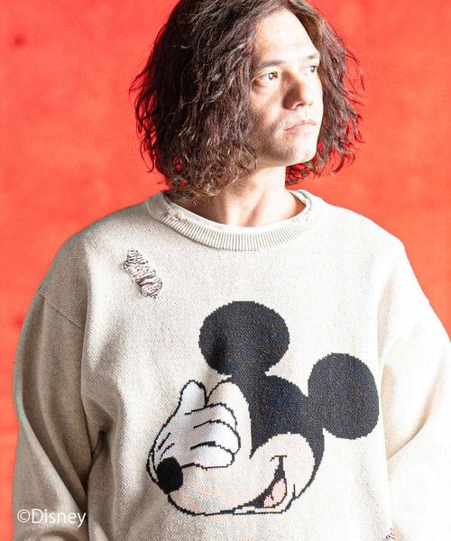 セーター ニット mn3086- Jacquard cotton fabric sweater-Mickey Mouse- ニット メンズ レディース_3