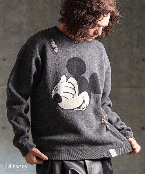 セーター ニット mn3086- Jacquard cotton fabric sweater-Mickey Mouse- ニット メンズ レディース_14