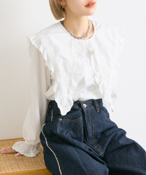 w closet（ダブルクローゼット） ブラウス シャツ レースBIG衿ブラウス