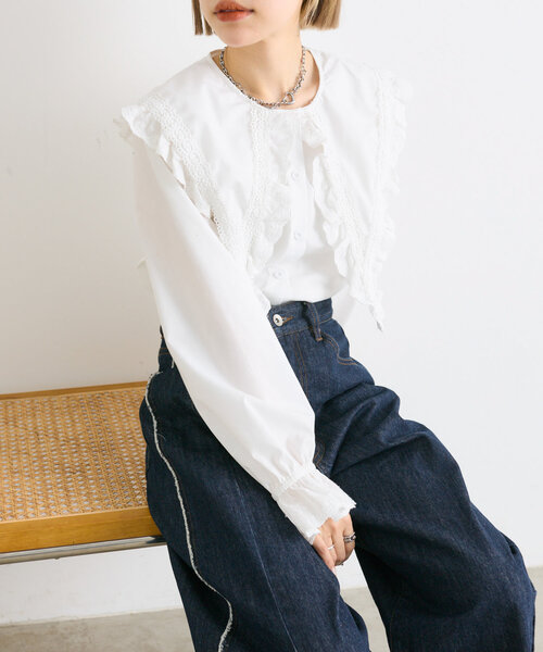 ブラウス シャツ レースBIGシャツ レディース w closet ブラウス シャツ レースBIG衿ブラウス レディース