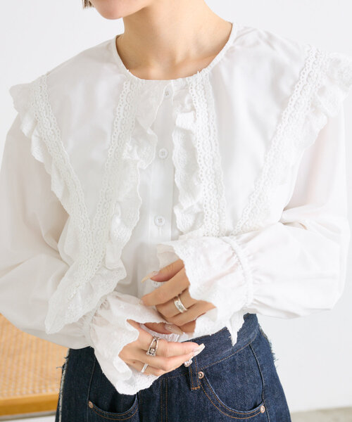 ブラウス シャツ レースBIG襟シャツ レディース w closet ブラウス シャツ レースBIG衿ブラウス レディース