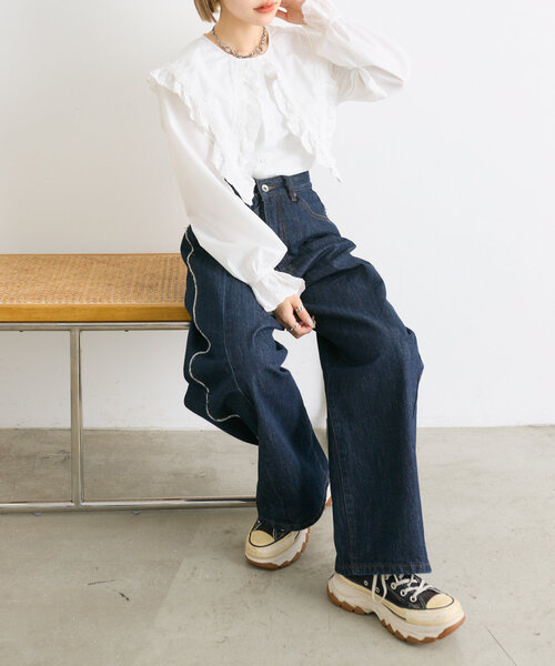 w closet ブラウス シャツ レースBIG衿ブラウス レディース