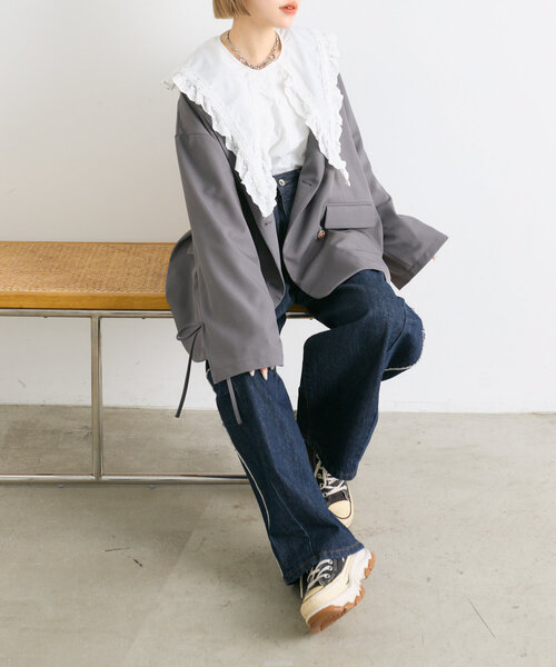 ブラウス シャツ レースBIGシャツ レディース w closet ブラウス シャツ レースBIG衿ブラウス レディース