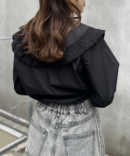 ブラウス シャツ レースBIG襟シャツ レディース w closet ブラウス シャツ レースBIG衿ブラウス レディース