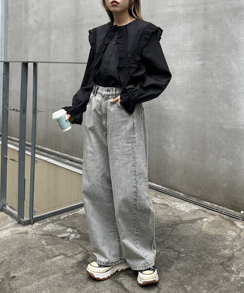 ブラウス シャツ レースBIG襟シャツ レディース w closet ブラウス シャツ レースBIG衿ブラウス レディース