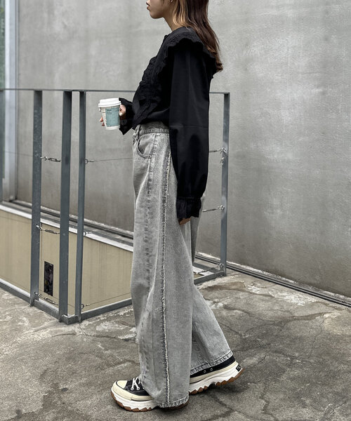 w closet ブラウス シャツ レースBIG衿ブラウス レディース