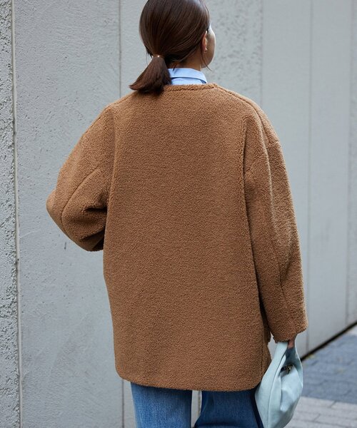 イエナ　柔らか　ウール　ブラウングレージュ　ノーカラー　コート イエナ 柔らか ウール ブラウングレージュ ノーカラー コート IENA