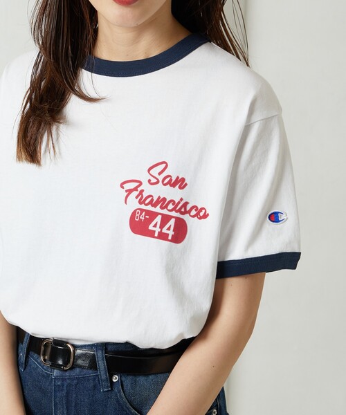 tシャツ 「別注」Champion / リンガー Tシャツ レディース Champion tシャツ 「Champion」リンガープリントTシャツ