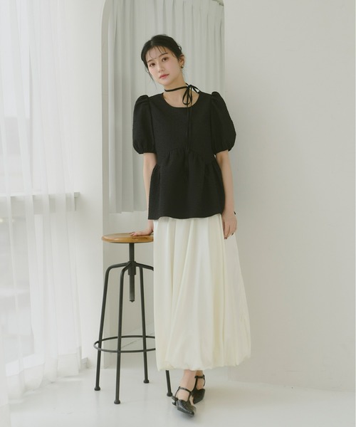 ジャガード　パフスリーブ　トップス　rosymonster bibiy zara 新品 ザラ ZARA リボン付き パフスリーブ ジャガード トップス