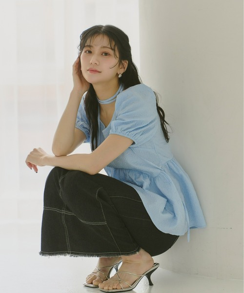 ブラウス シャツ 「Kanako×Olu.」ジャガードパフスリーブトップス レディース Olu. ブラウス シャツ 「Kanako×Olu.」ジャガードパフスリーブ