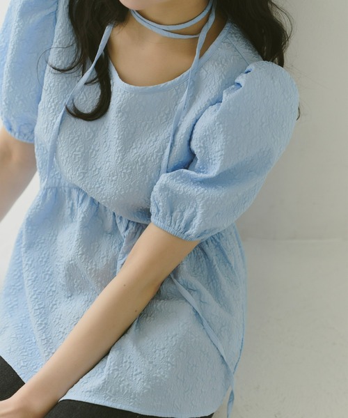 Olu. ブラウス シャツ 「Kanako×Olu.」ジャガードパフスリーブ