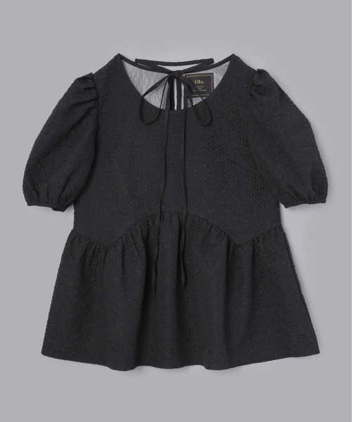 新品 OHGA ブラック パターンブラウス フリル パフスリーブ トップス 美品/完売】OHGA PATTERN BLOUSE パターンブラウス 黒 【公式通販】