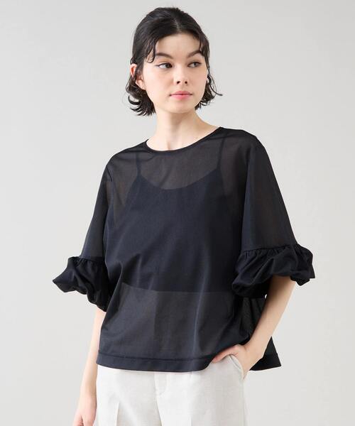 tシャツ フリルトリミングチュールブラウス レディース