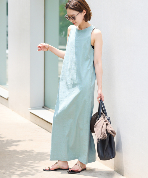 7/20 2000円お値下げWEB限定リネンレーヨンノースリーブナローワンピース SLOBE IENA ワンピース リネンレーヨンノースリーブナロー