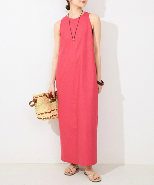 SLOBE IENA ワンピース リネンレーヨンノースリーブナロー
