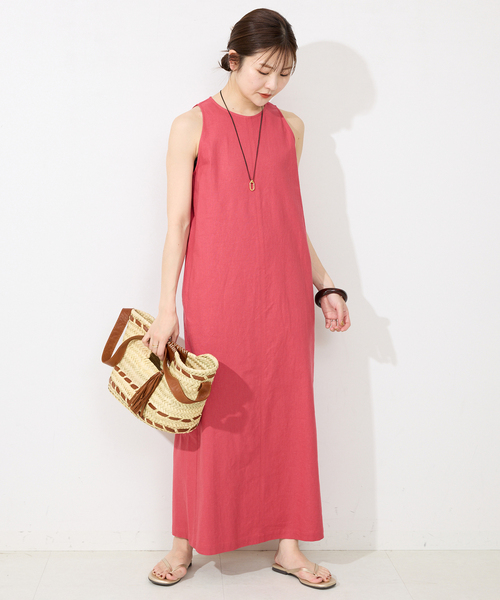 SLOBE IENA ワンピース リネンレーヨンノースリーブナロー