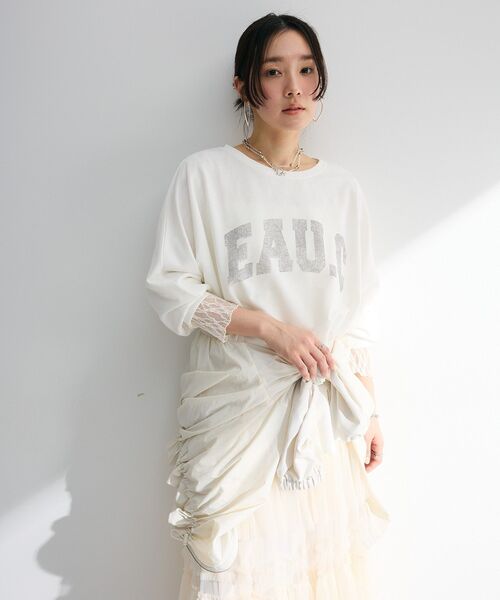 Green Parks tシャツ 7分袖ミニ裏毛ドルマンロゴプルオーバー