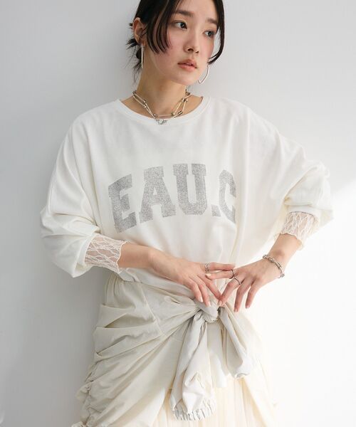 Green Parks tシャツ 7分袖ミニ裏毛ドルマンロゴプルオーバー